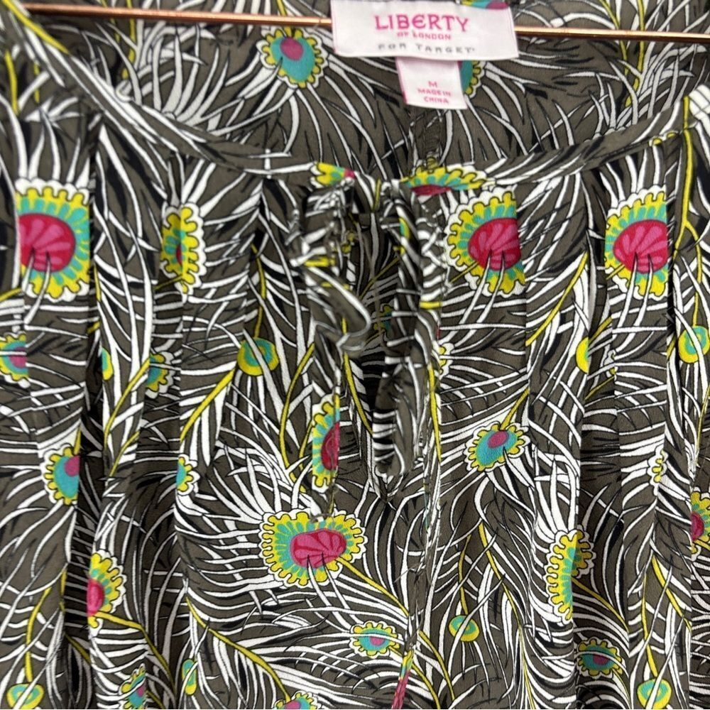Target Liberty London Black and Green Peacock Print Women's Top medium - Picture 2 of 5